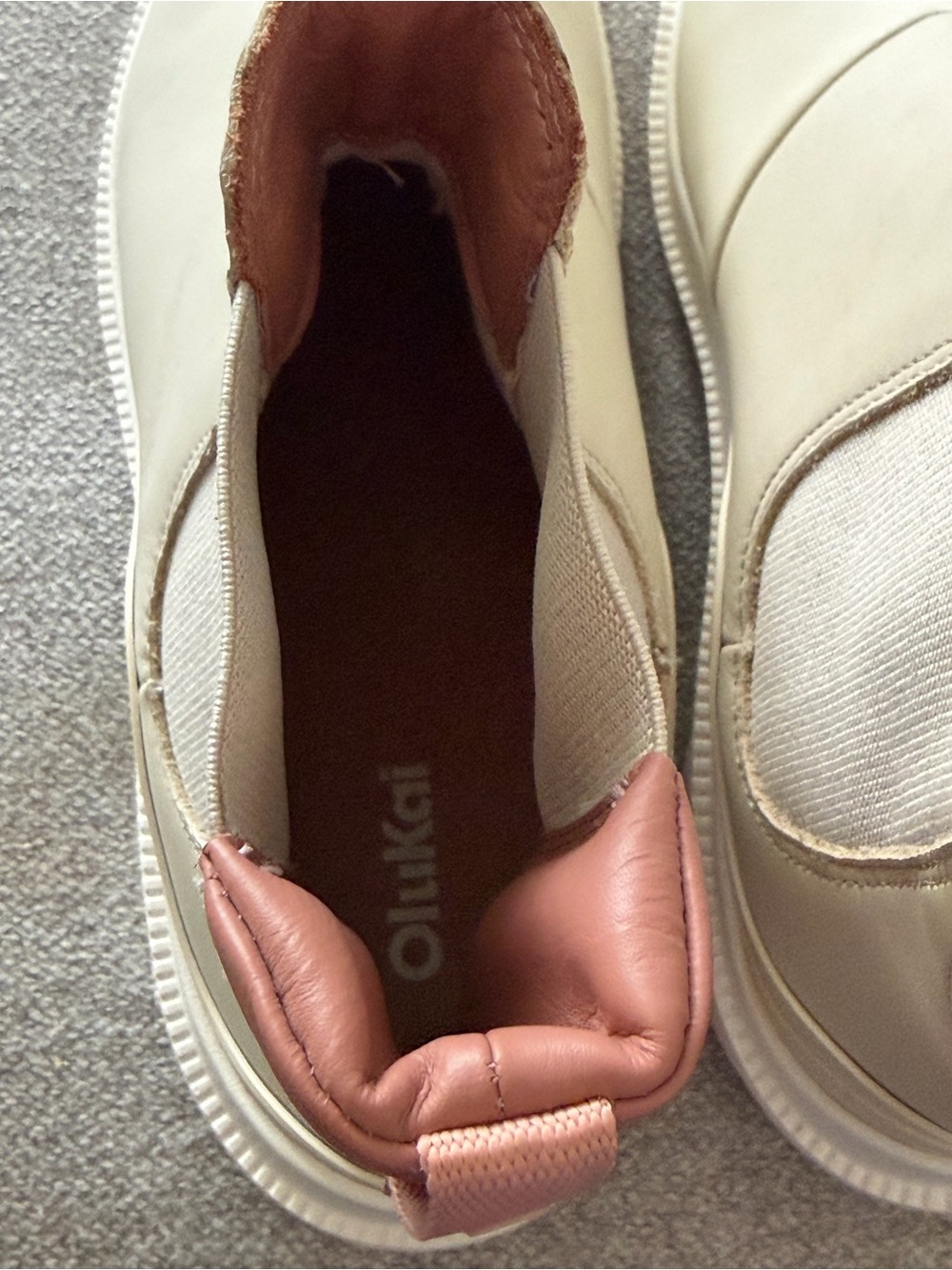 OluKai Hehi Chelsea Booties in Cream with Pink Pull Tabs - Picture 9 of 9